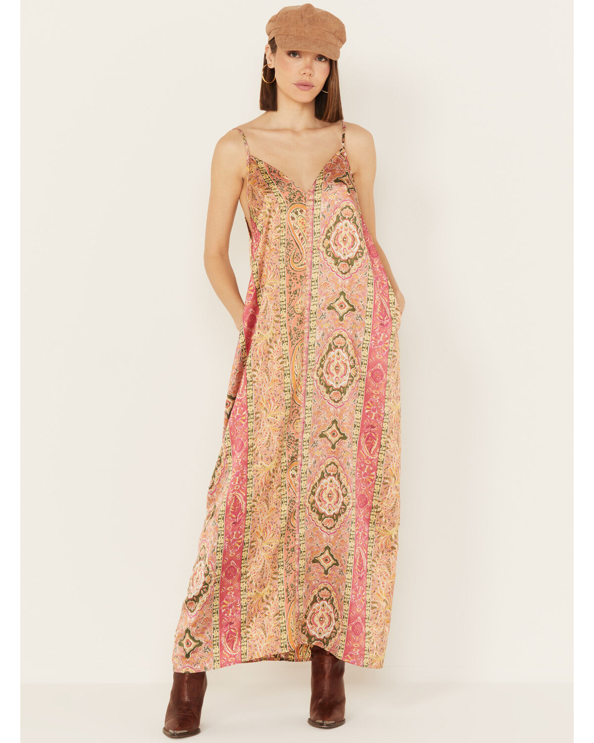 Image #1 - By Together Women's Floral Print V Neck Sleeveless Maxi Dress, Coral, hi-res