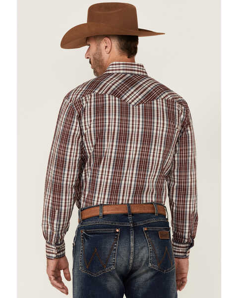 Image #4 - Rough Stock By Panhandle Men's Ombre Plaid Print Long Sleeve Pearl Snap Western Shirt , Maroon, hi-res