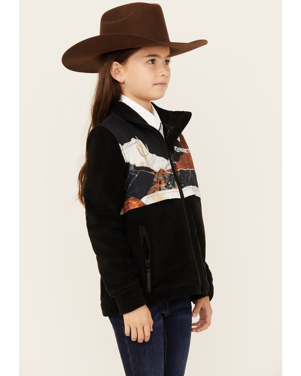 Image #2 - Hooey Girls' Scenic Print Softshell Jacket, Black, hi-res