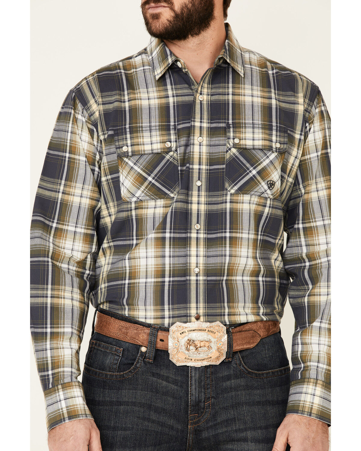 Image #3 - Ariat Men's Axel Large Ombre Retro Plaid Long Sleeve Western Shirt, Blue, hi-res