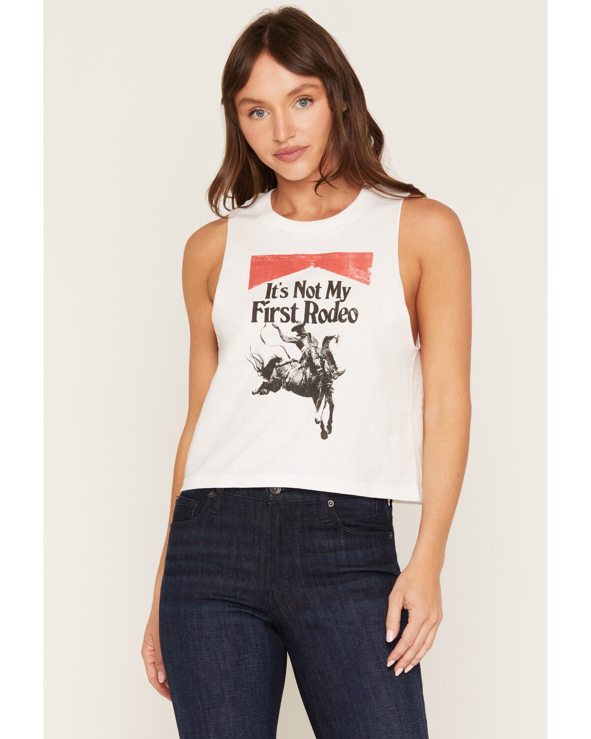 Image #1 - Girl Dangerous Women's First Rodeo Graphic Tank, White, hi-res
