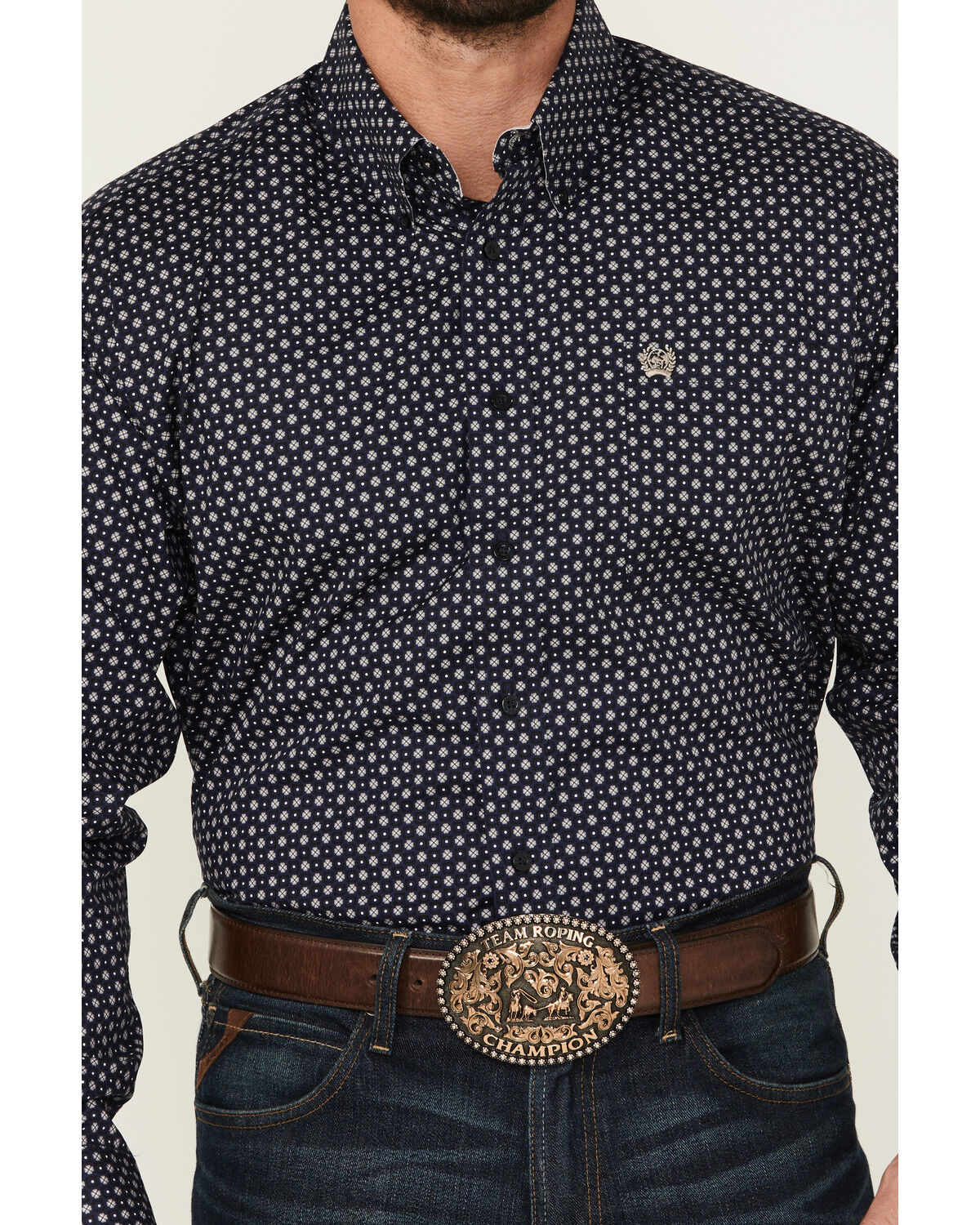 Image #3 - Cinch Men's Geo Print Long Sleeve Button-Down Western Shirt, Navy, hi-res