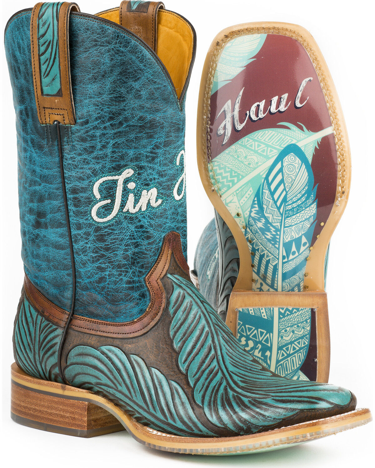 turquoise square toe boots