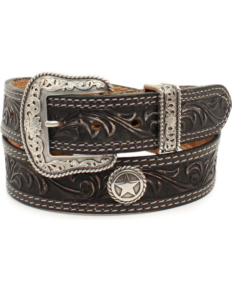 Nocona Men&#39;s San Antonio Floral Embossed Star Concho Leather Belt - Country Outfitter