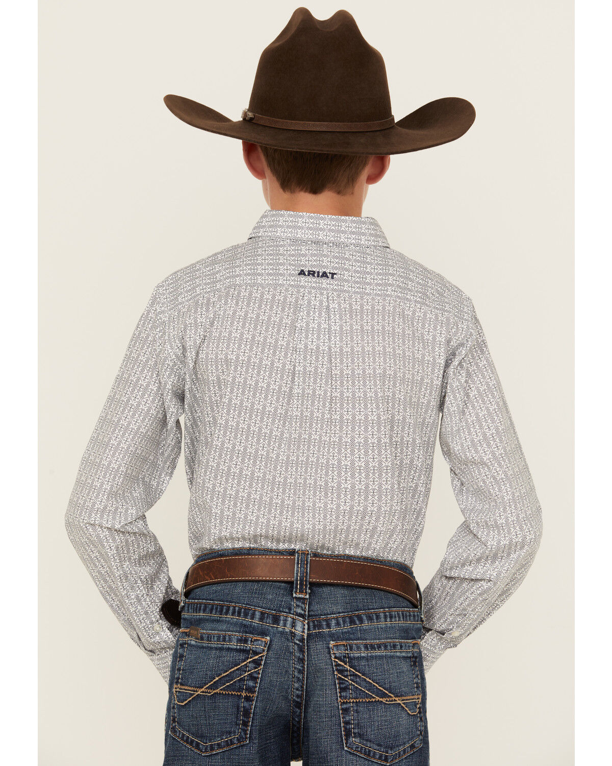 Image #4 - Ariat Boys' Classic Geo Print Long Sleeve Button-Down Western Shirt, White, hi-res