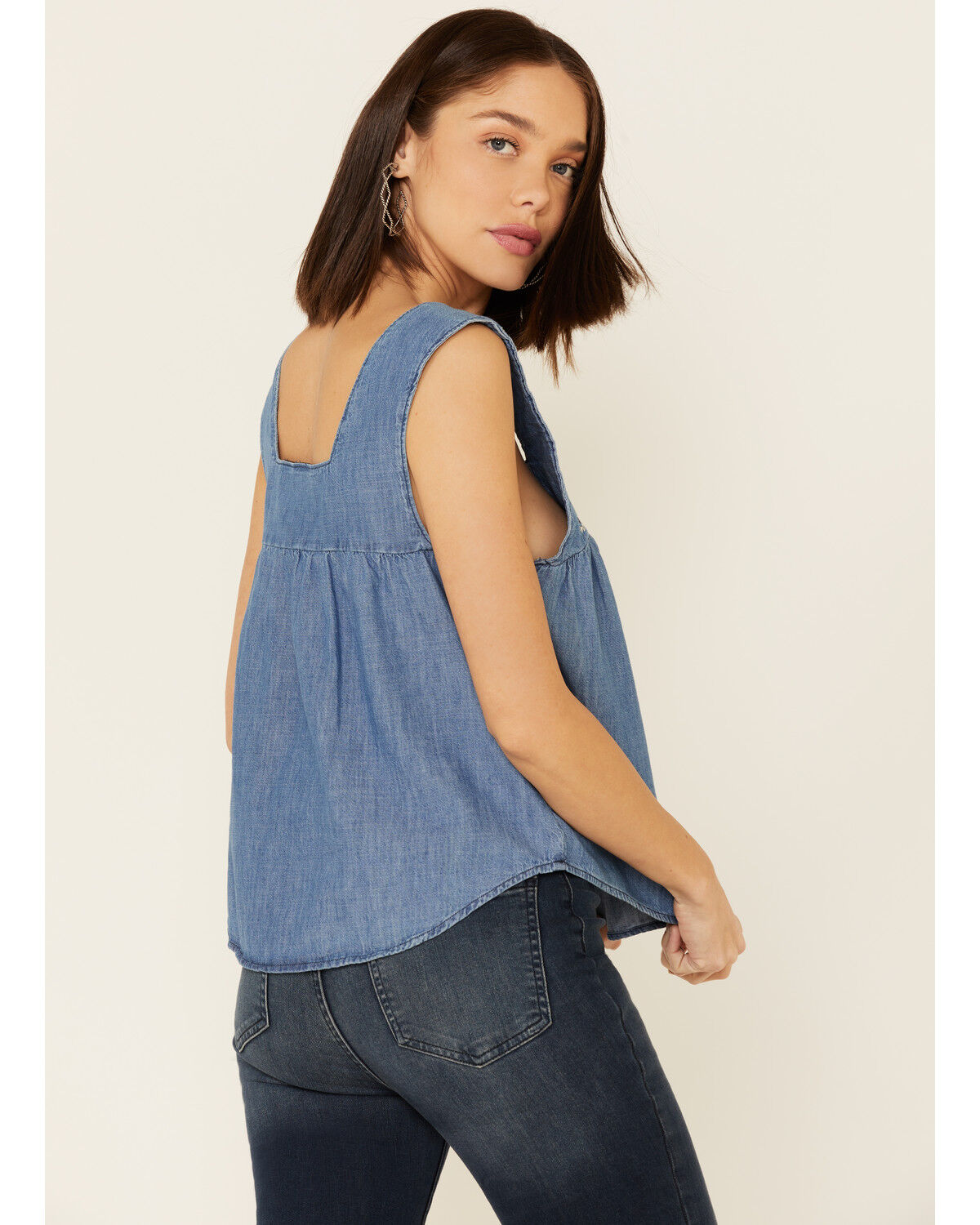 Image #3 - Wrangler Retro Women's Americana Chambray Embroidered Neck Tank Top, Blue, hi-res