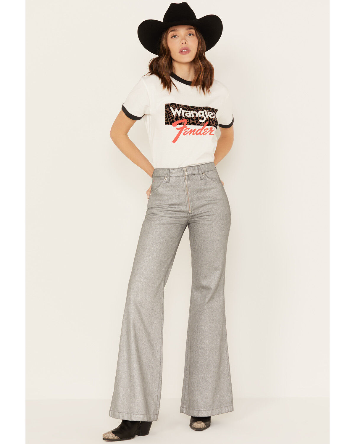 Image #2 - Wrangler X Fender Women's Metallic Wanderer Flare Jeans, Silver, hi-res