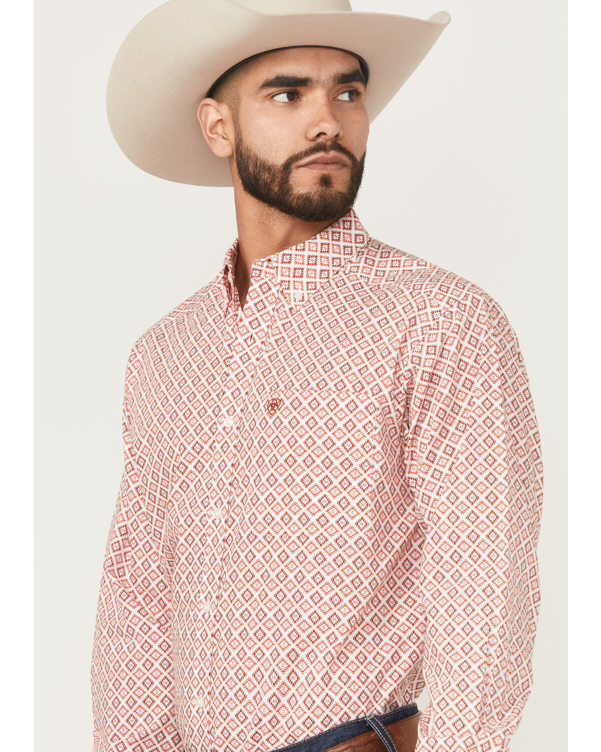 Image #2 - Ariat Men's Saylor Geo Print Long Sleeve Button-Down Western Shirt, Orange, hi-res