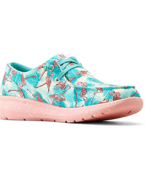 Ariat Women's Flamingo Print Hilo Casual Shoes - Moc Toe , Blue, hi-res