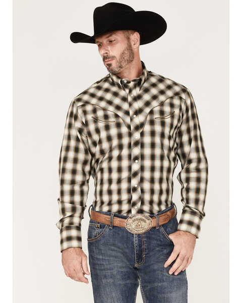 Roper Men's Plaid Print Long Sleeve Snap Western Shirt, Black, hi-res