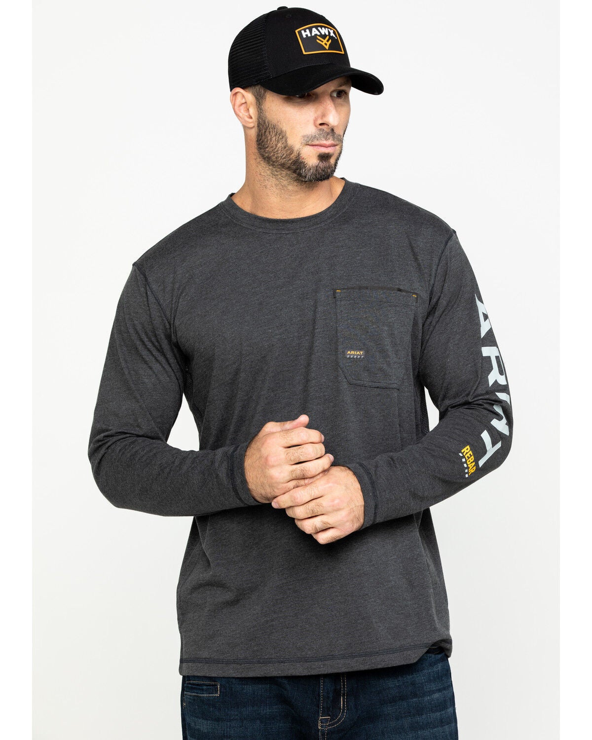 Ariat Men's Rebar Workman Logo Long Sleeve Work Shirt - Big & Tall, Charcoal, hi-res