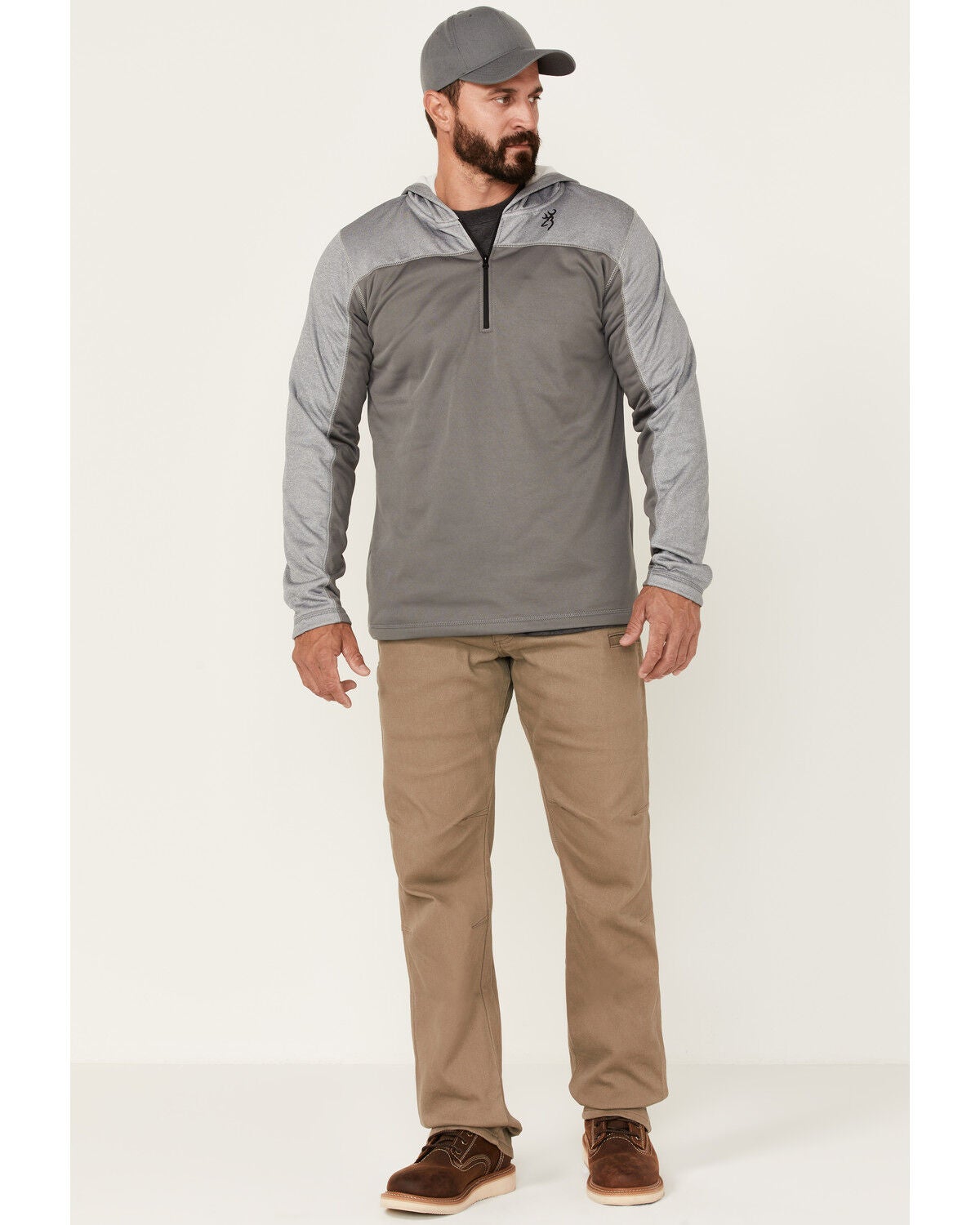 Image #2 - Browning Men's Gray Hayes 1/4 Zip Front Hooded Pullover, , hi-res