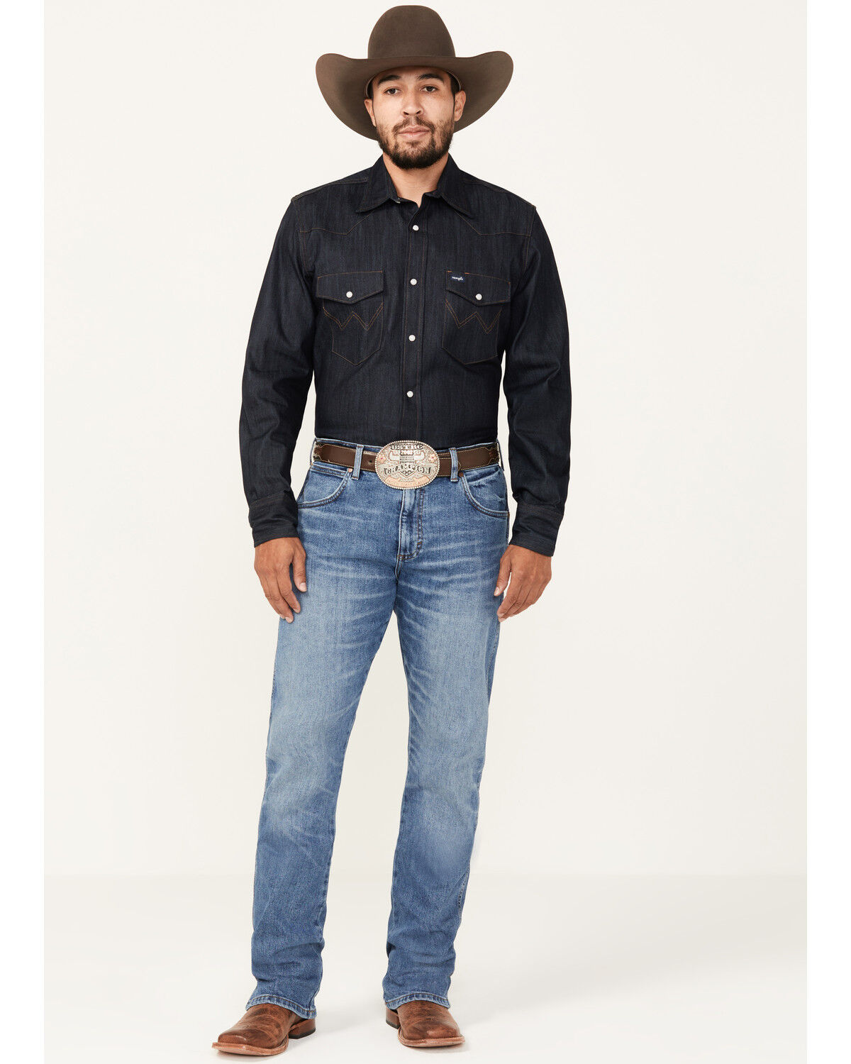 Image #1 - Wrangler Retro Men's Kresby Medium Wash Slim Bootcut Stretch Premium Green Jeans, , hi-res