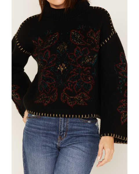 Image #3 - Shyanne Women's Paisley Knit Turtleneck Sweater, Black, hi-res