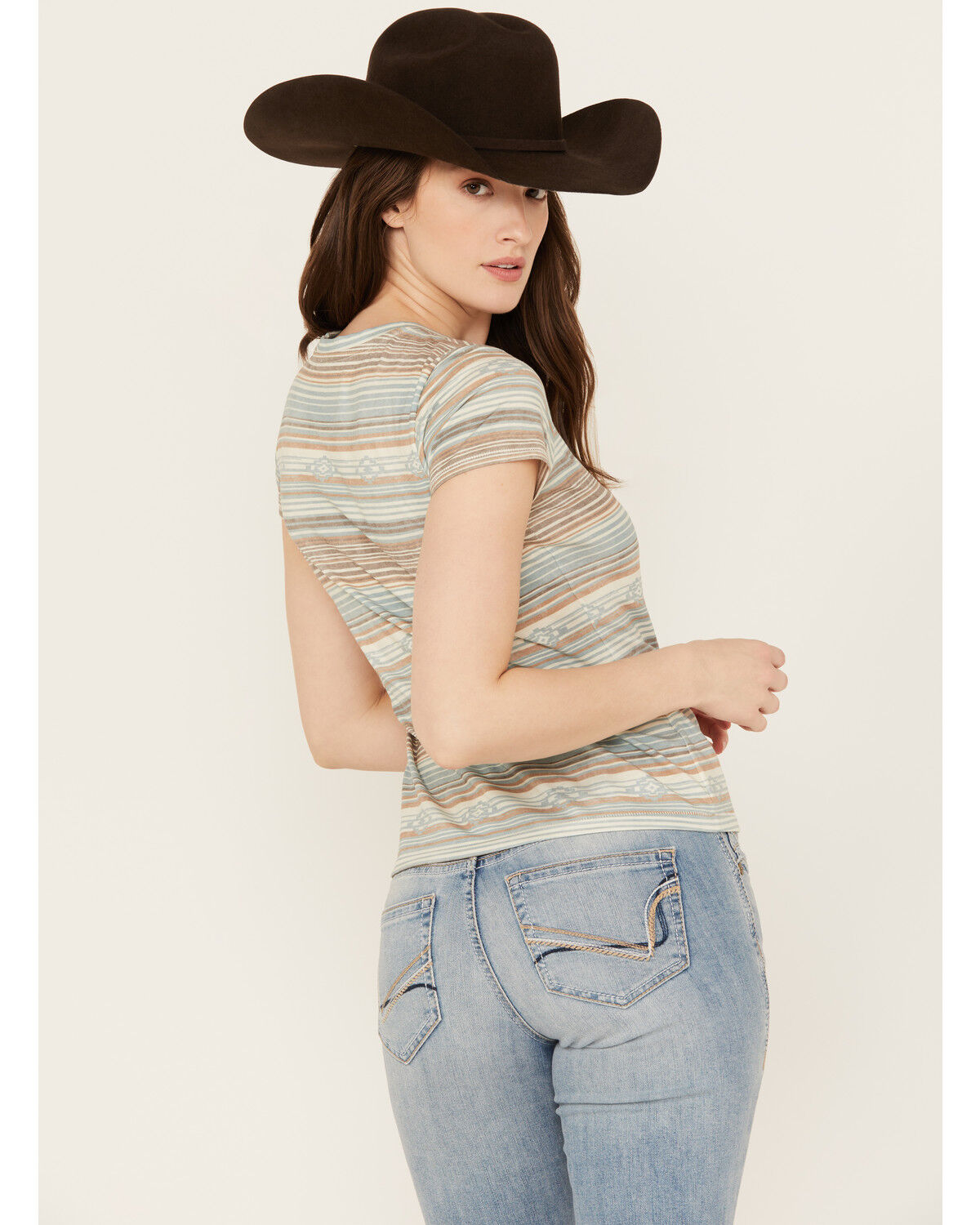 Image #4 - Shyanne Women's Serape Striped Crewneck Graphic Tee, Blue, hi-res