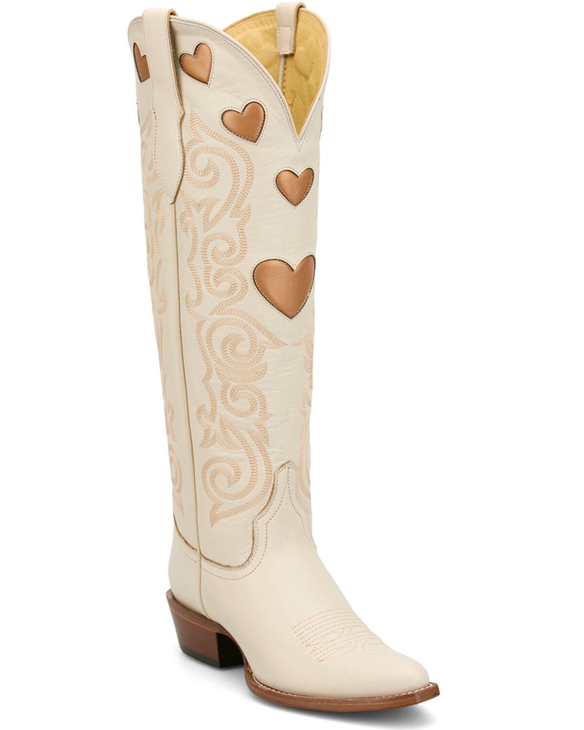 Justin Women's Heart Inlay Tall Western Boots - Snip Toe, Cream, hi-res