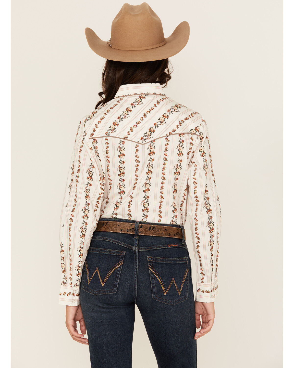Image #4 - Ely Walker Women's Floral Wallpaper Print Long Sleeve Snap Stretch Western Shirt, Off White, hi-res