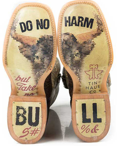 Tin Haul Take No Bull Western Boots - Broad Square Toe, Brown, hi-res