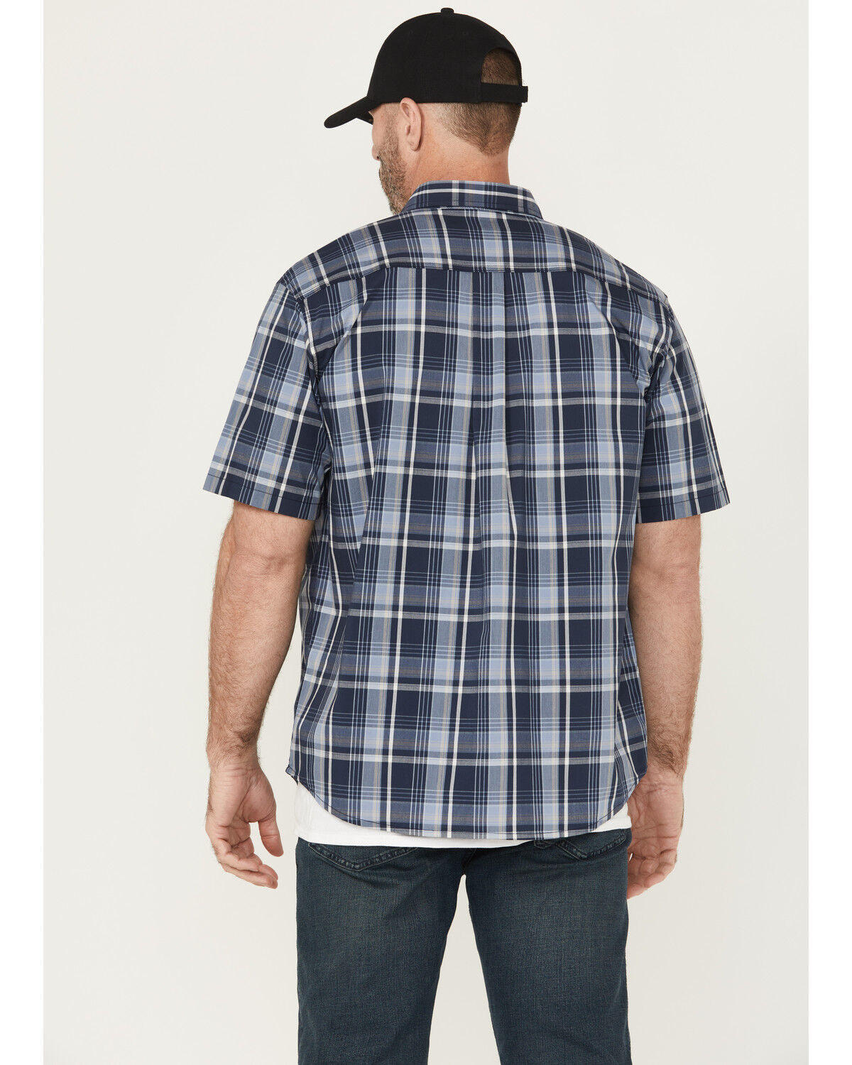 Image #4 - Dickies Men's Flex Plaid Print Short Sleeve Button-Down Work Shirt, Navy, hi-res