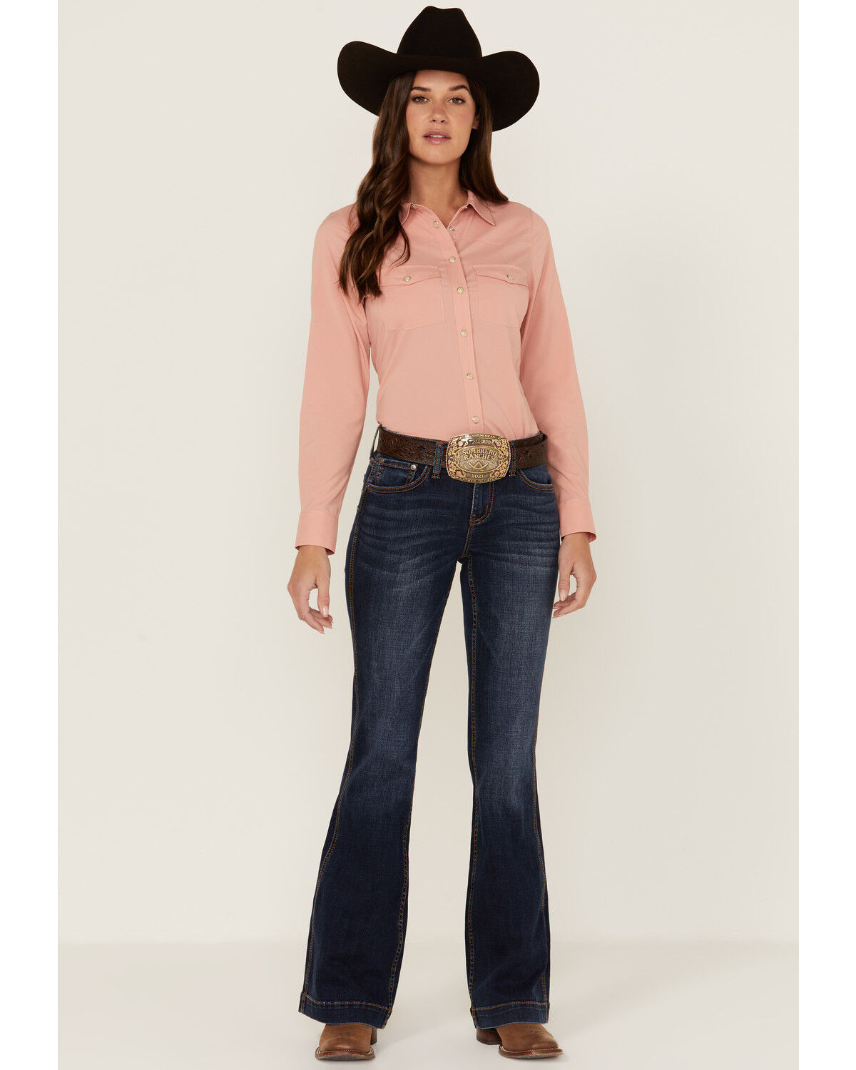 Image #1 - RANK 45® Women's Dark Wash Mid Rise Flare Jeans, Medium Wash, hi-res