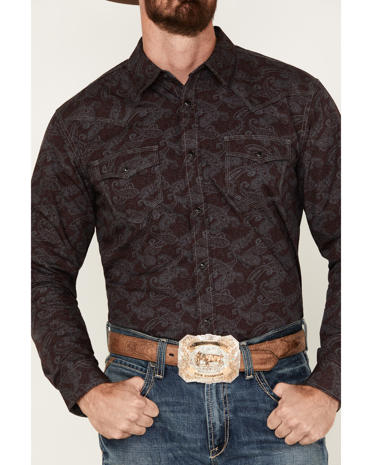 Image #3 - Moonshine Spirit Men's Stage Light Long Sleeve Snap Western Shirt, Grey, hi-res