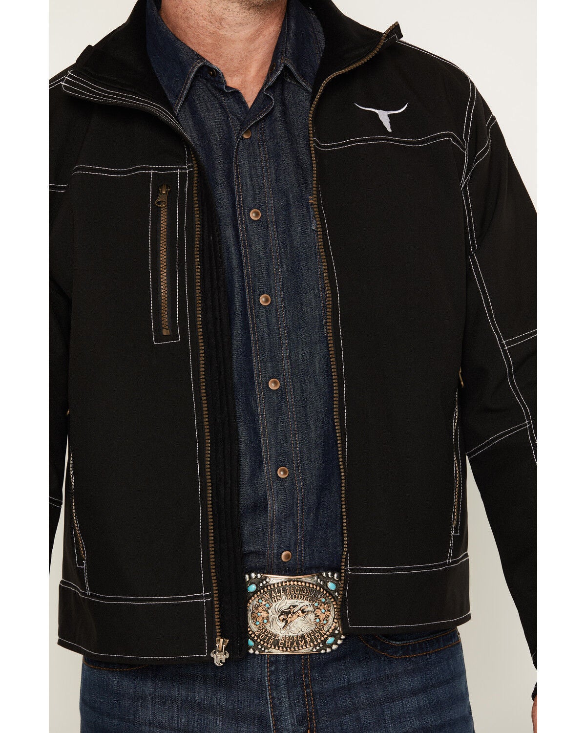 Image #3 - Cowboy Hardware Men's Longhorn Tech Woodsman Jacket, Black, hi-res