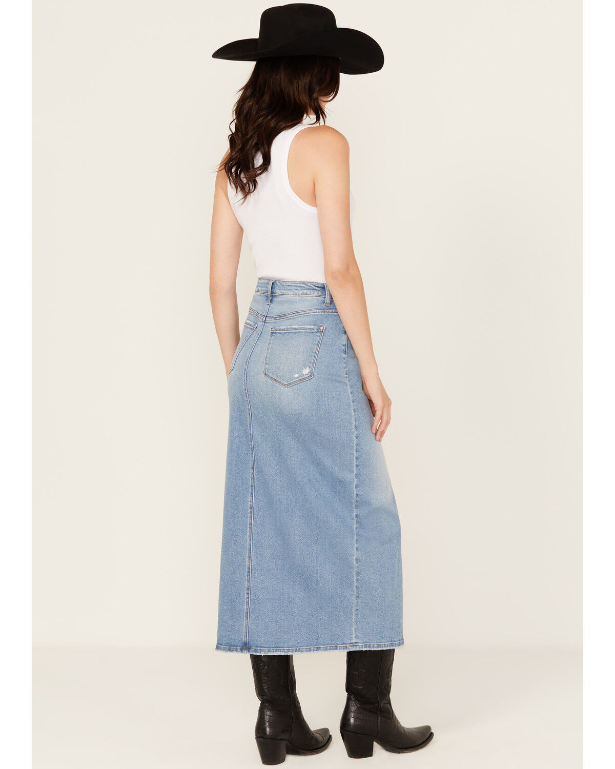 Image #3 - Vervet Women's Light Wash Front Slit Denim Midi Skirt, Light Wash, hi-res