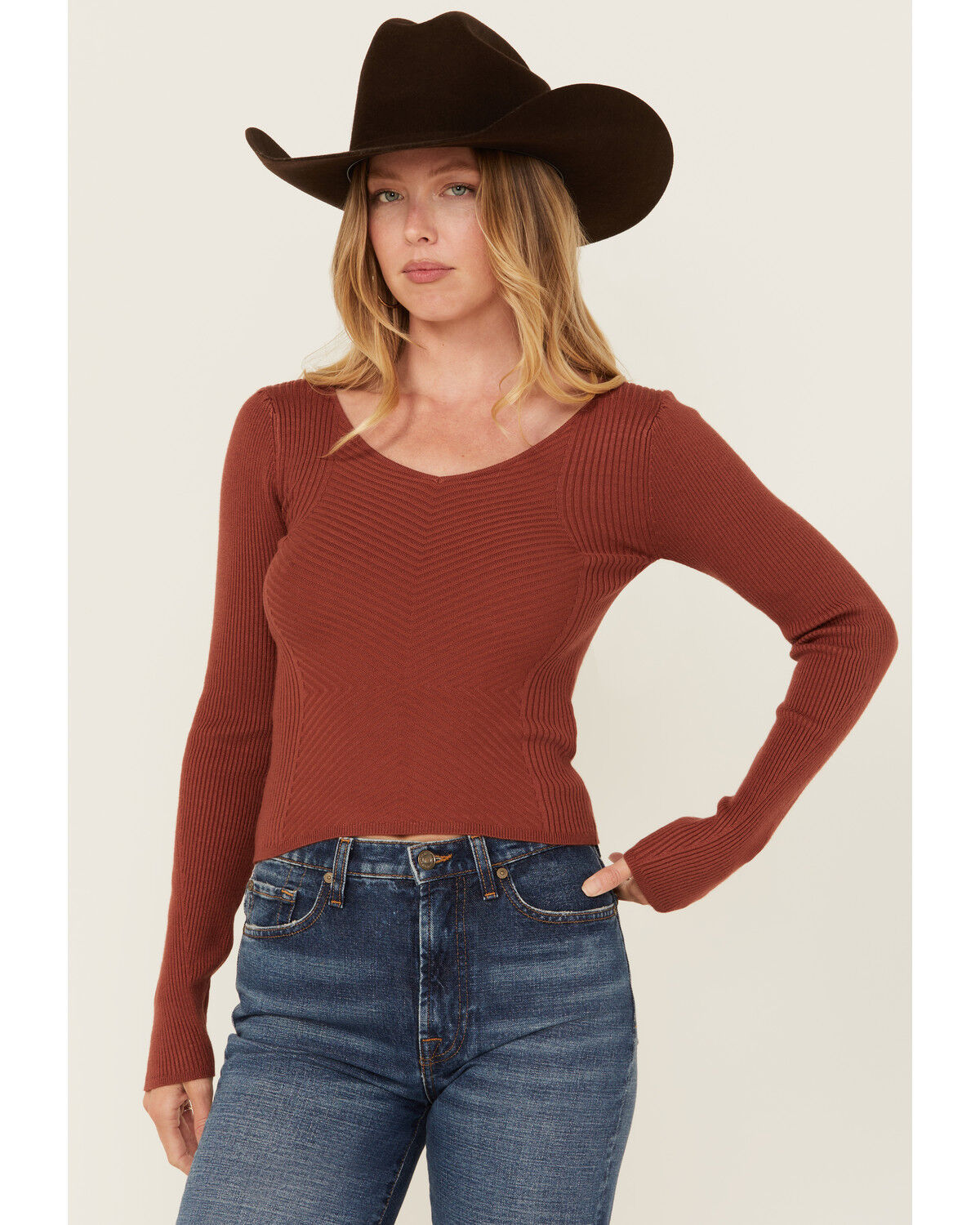 Image #1 - Shyanne Women's Ribbed Long Sleeve Sweater, Mauve, hi-res