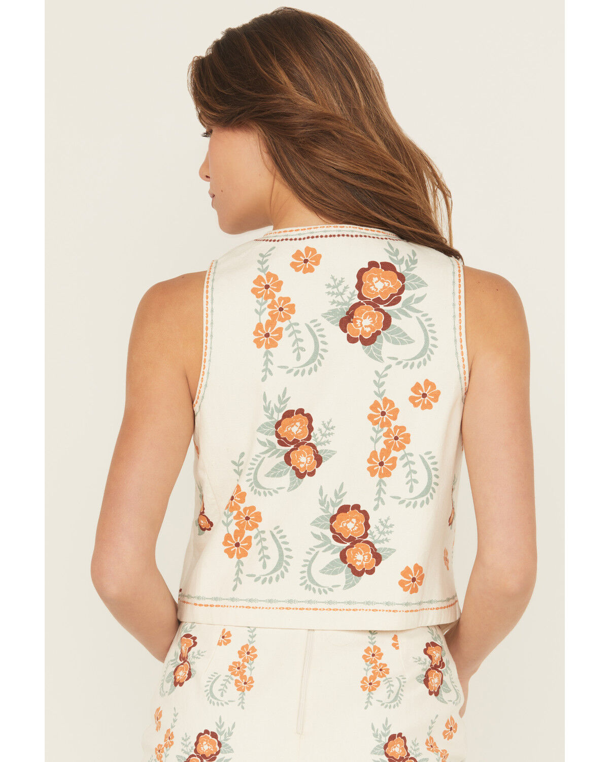 Image #4 - Rock & Roll Denim Women's Floral Print Studded Vest, Cream, hi-res