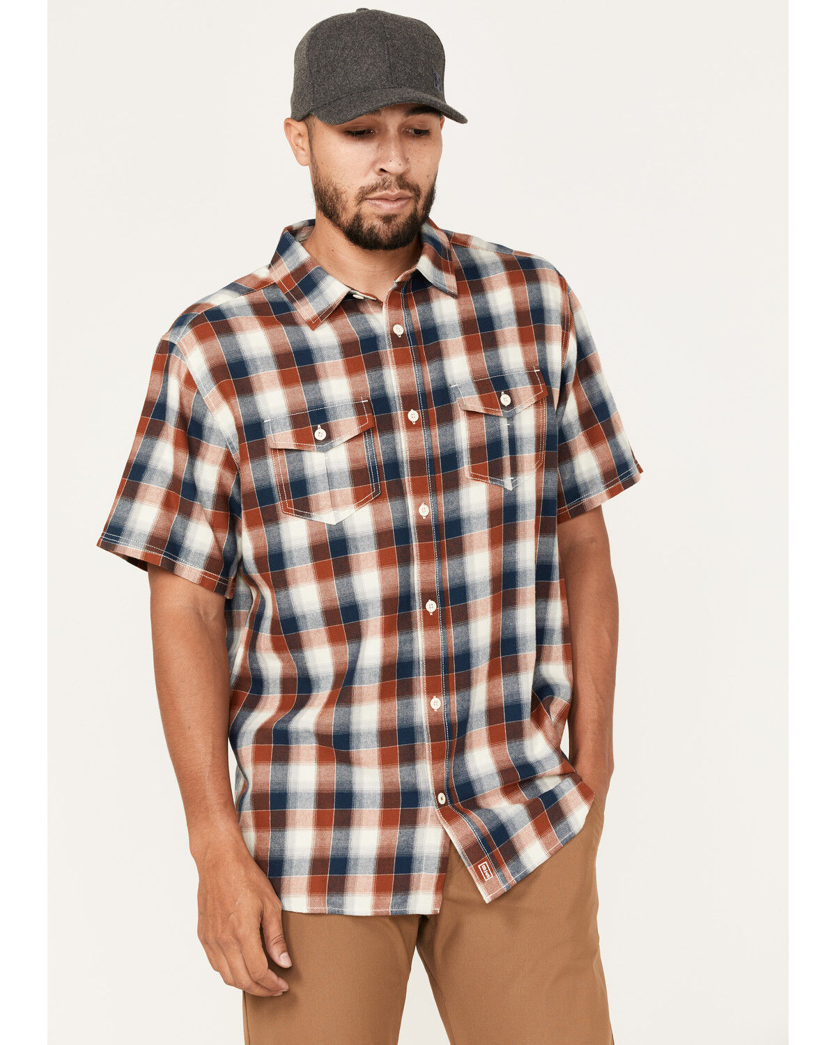 Image #1 - Brothers and Sons Men's Casual Plaid Short Sleeve Button-Down Western Shirt, Dark Orange, hi-res