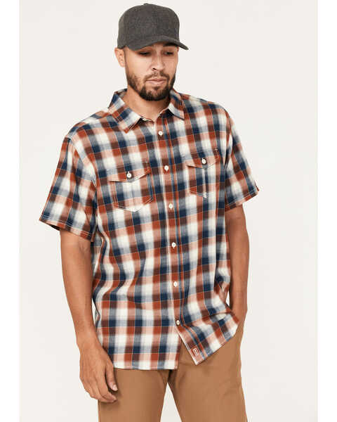 Brothers & Sons Men's Casual Plaid Short Sleeve Button-Down Western Shirt , Dark Orange, hi-res