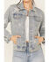 Image #3 - Blue B Women's Light Wash Embellished Star Button-Down Denim Jacket, Light Wash, hi-res