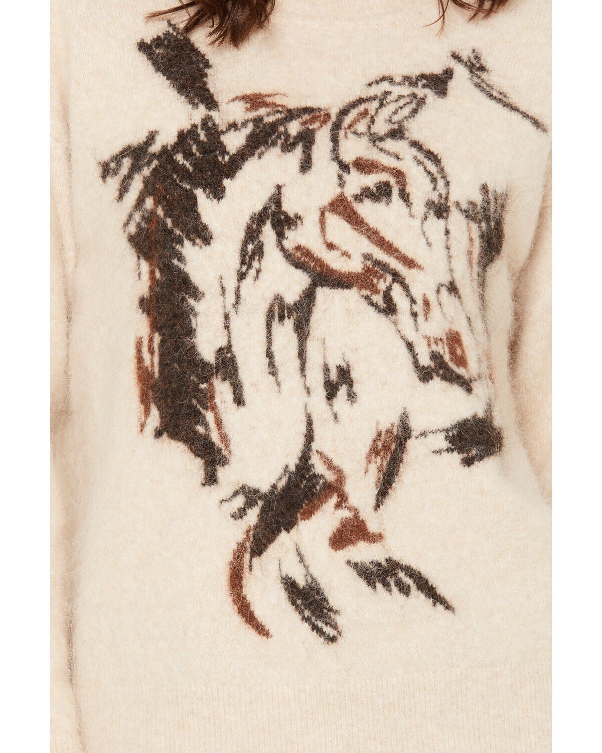 Image #3 - Shyanne Women's Sparks Fuzzy Horse Icon Sweater, Khaki, hi-res