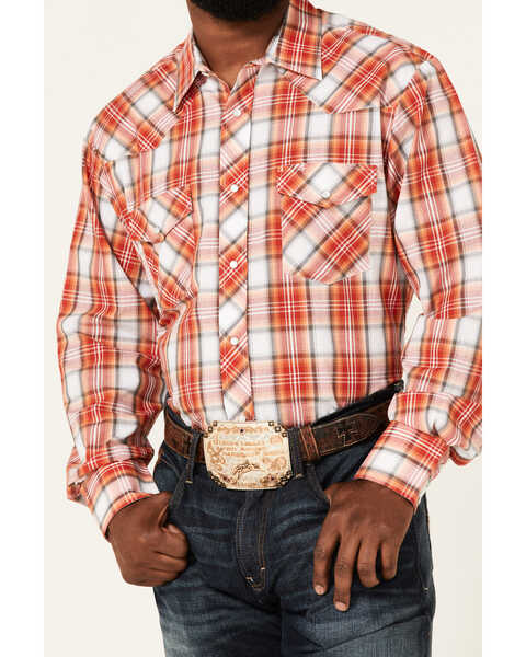 Image #3 - Roper Men's Large Plaid Long Sleeve Pearl Snap Western Shirt , Orange, hi-res