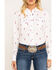 Cruel Girl Women's White Teepee Print Snap Long Sleeve Western Shirt , White, hi-res