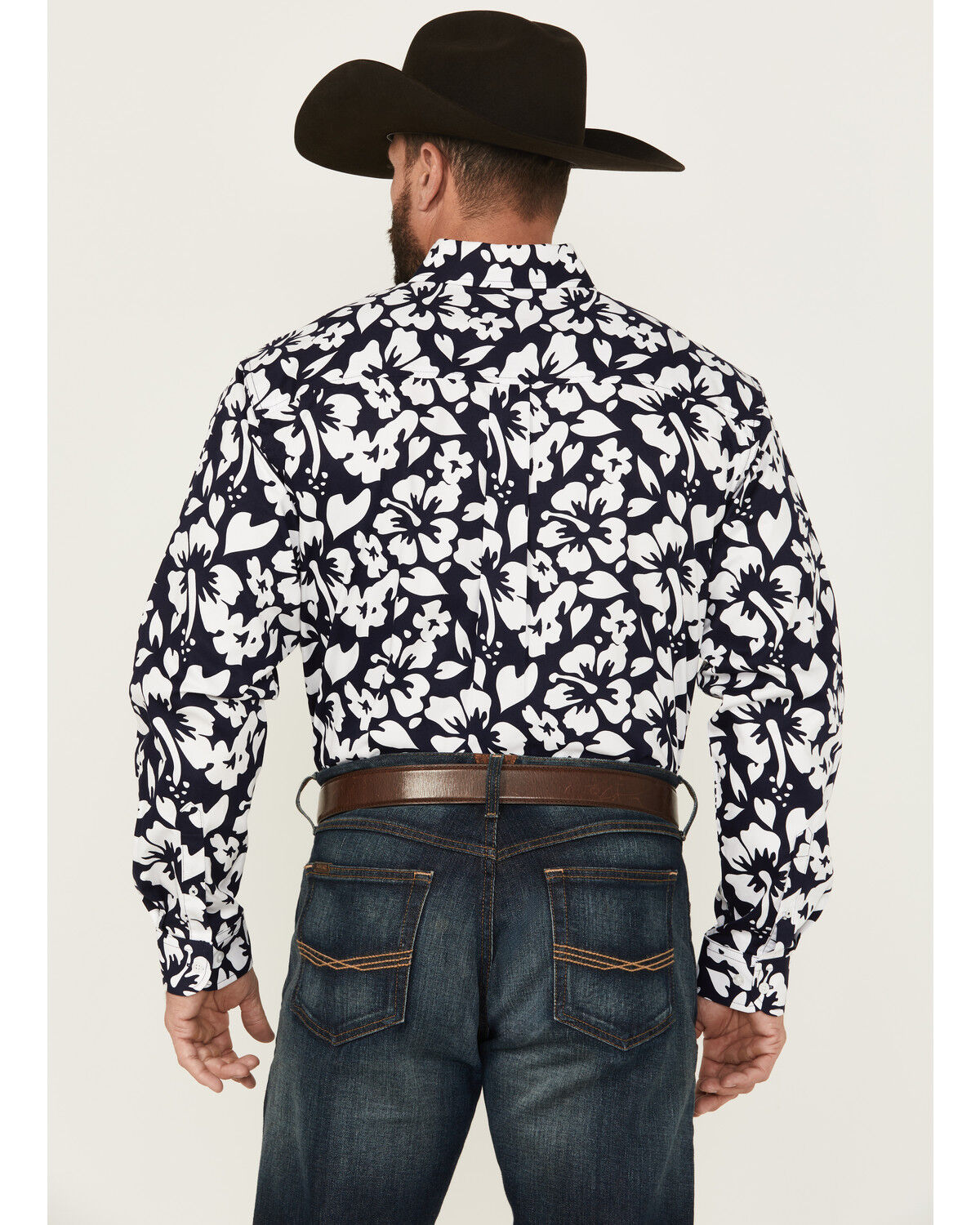 Image #4 - Cinch Men's Floral Print Long Sleeve Button-Down Western Shirt, Navy, hi-res