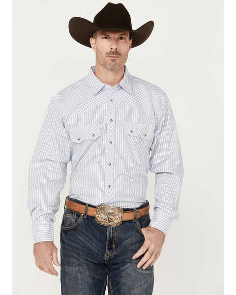 Resistol Men's Merritt Striped Print Long Sleeve Snap Western Shirt, White, hi-res