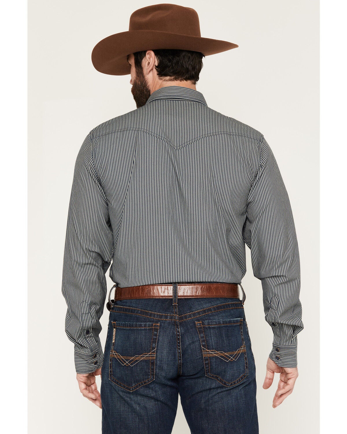 Image #4 - Kimes Ranch Men's Quentin COOLMAX&reg; Striped Print Long Sleeve Snap Stretch Western Shirt, Navy, hi-res