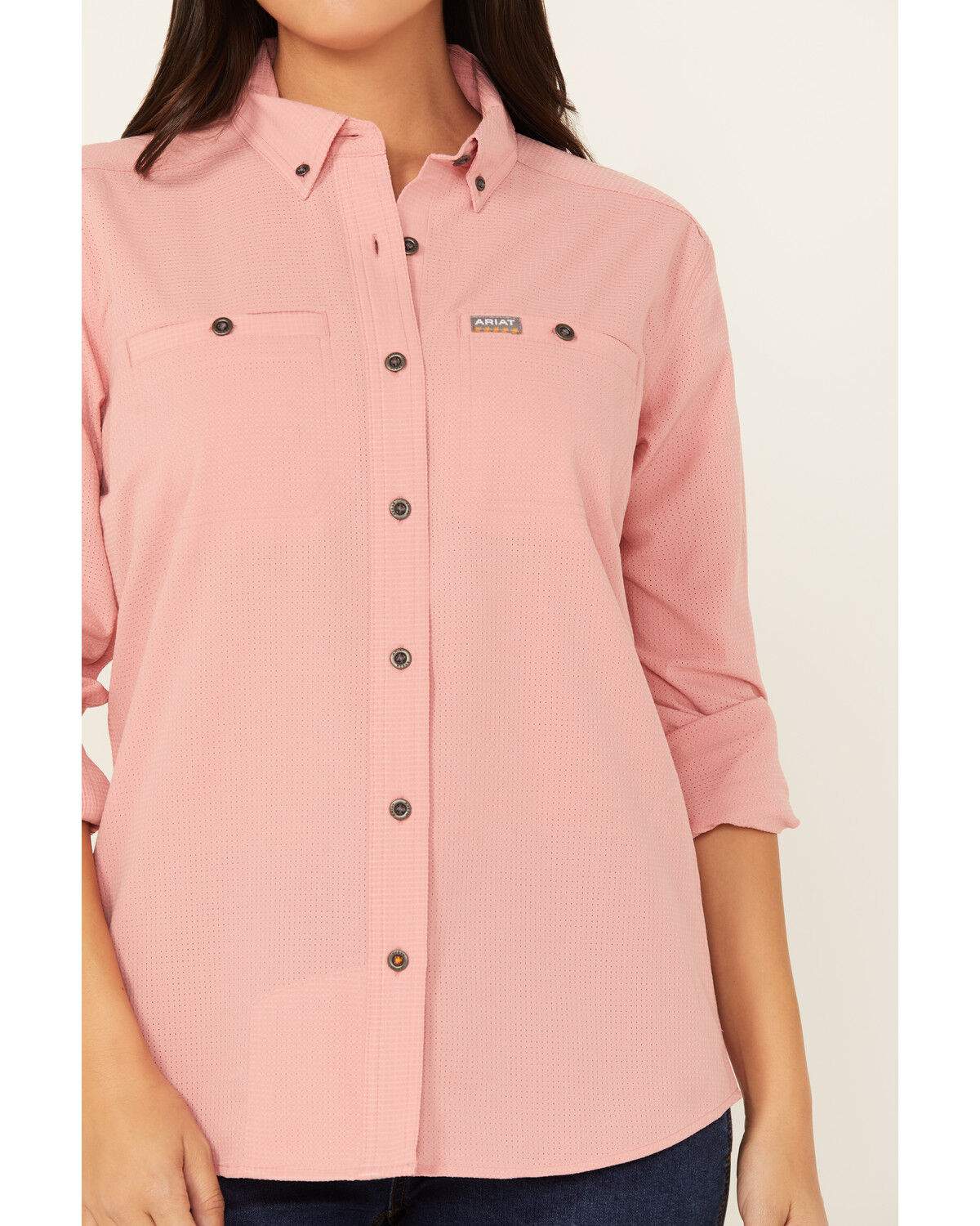 Image #3 - Ariat Women's Rebar Made Tough Long Sleeve Button-Down Work Shirt, Dark Pink, hi-res