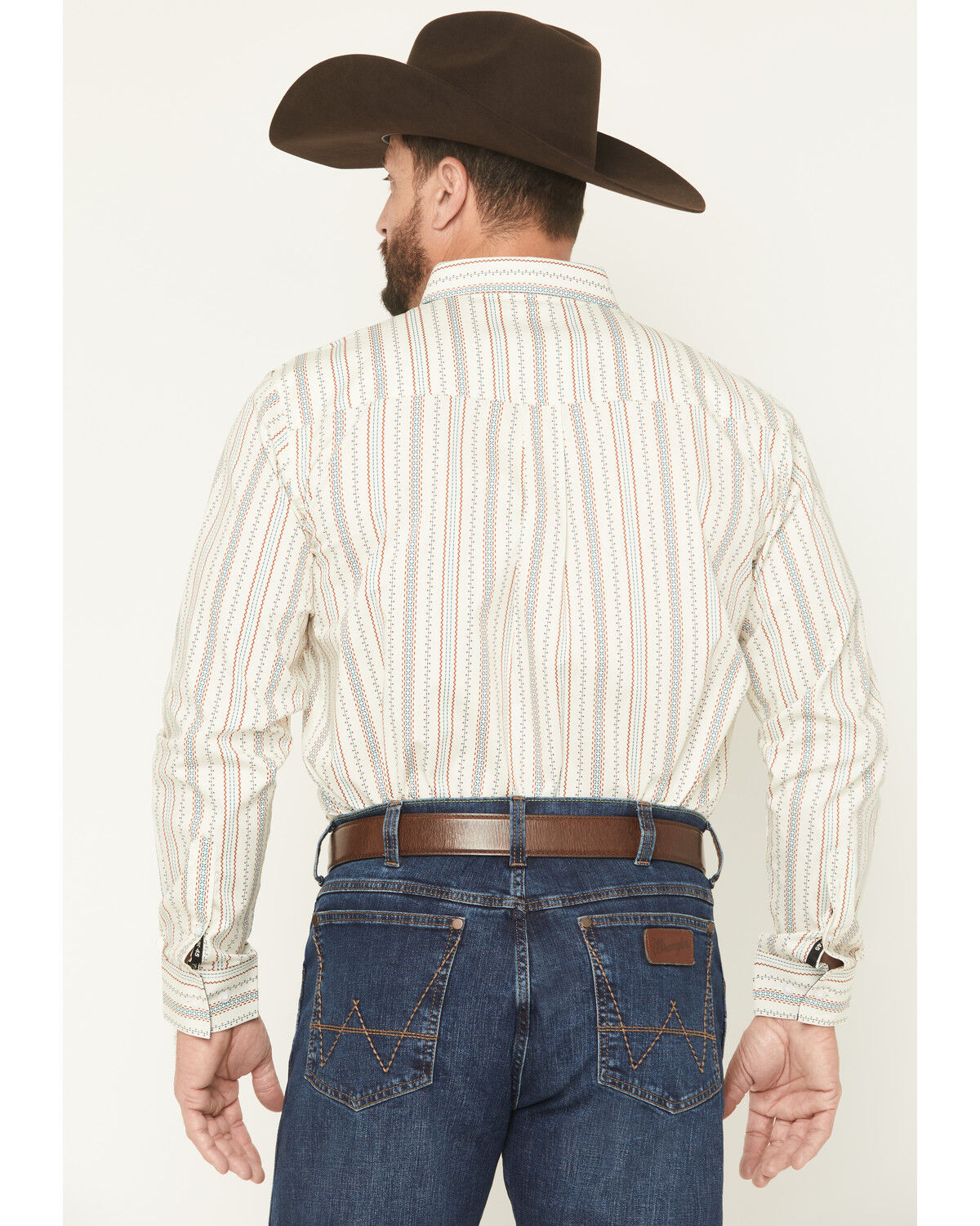 Image #4 - RANK 45® Men's Rocky Peak Striped Long Sleeve Button-Down Stretch Western Shirt, Cream, hi-res