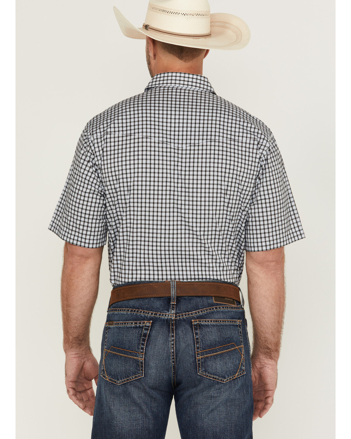 Image #4 - Wrangler Men's Plaid Print Short Sleeve Pearl Snap Stretch Western Shirt - Tall, Black, hi-res