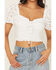 Image #3 - Miss Me Women's Eyelet Sleeve Bustier Top, White, hi-res
