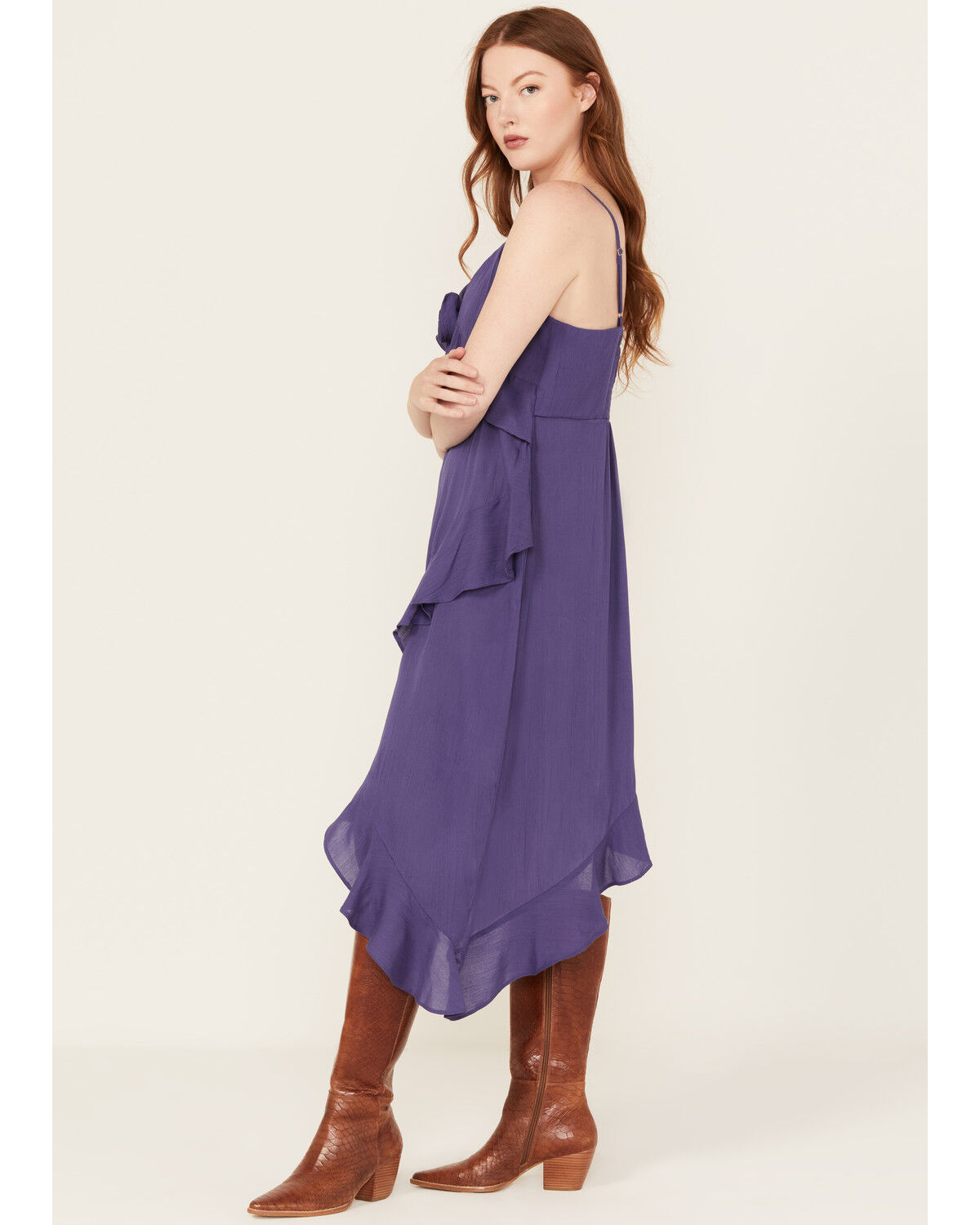 Image #2 - Angie Women's Solid Ruffle Hem Sleeveless Mini Dress, Navy, hi-res