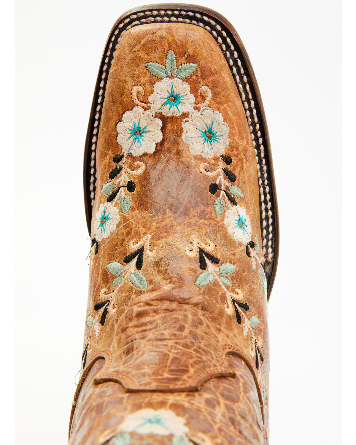 Image #7 - Corral Women's Floral Blacklight Western Boots - Square Toe, Cognac, hi-res