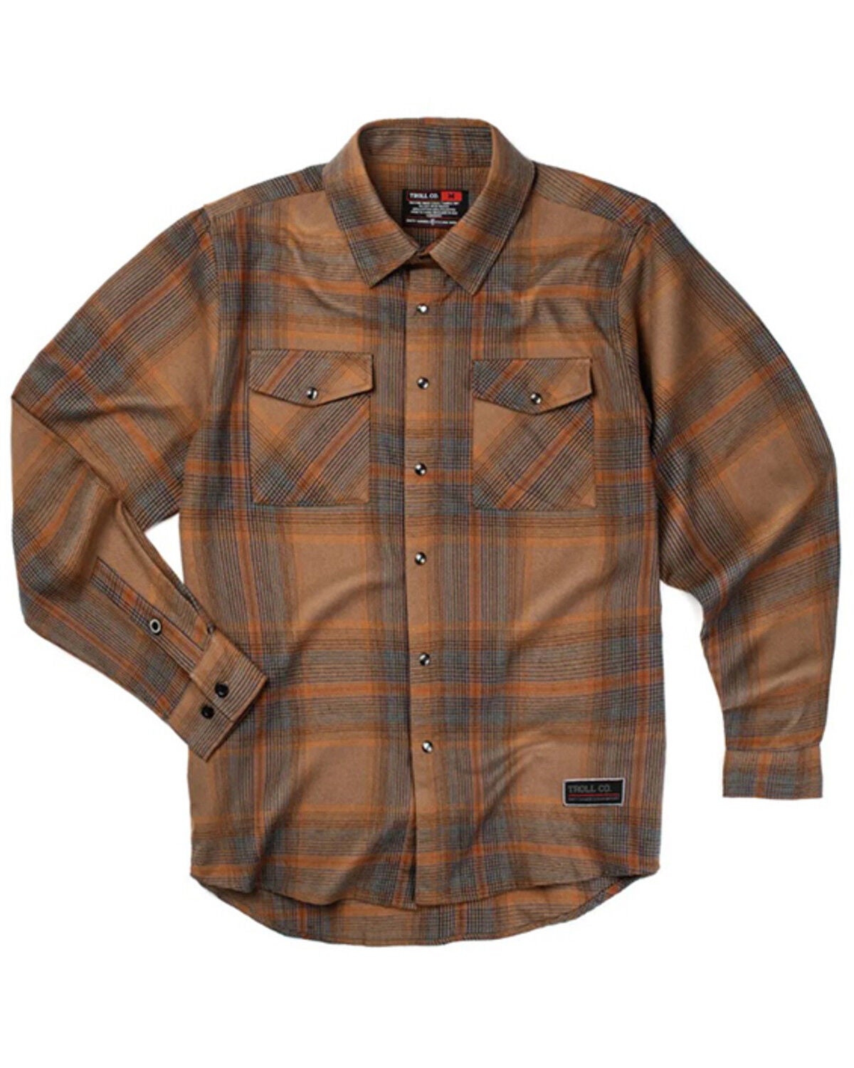 Troll Co Men's Jackson Plaid Print Long Sleeve Snap Flannel Work Shirt, Brown, hi-res