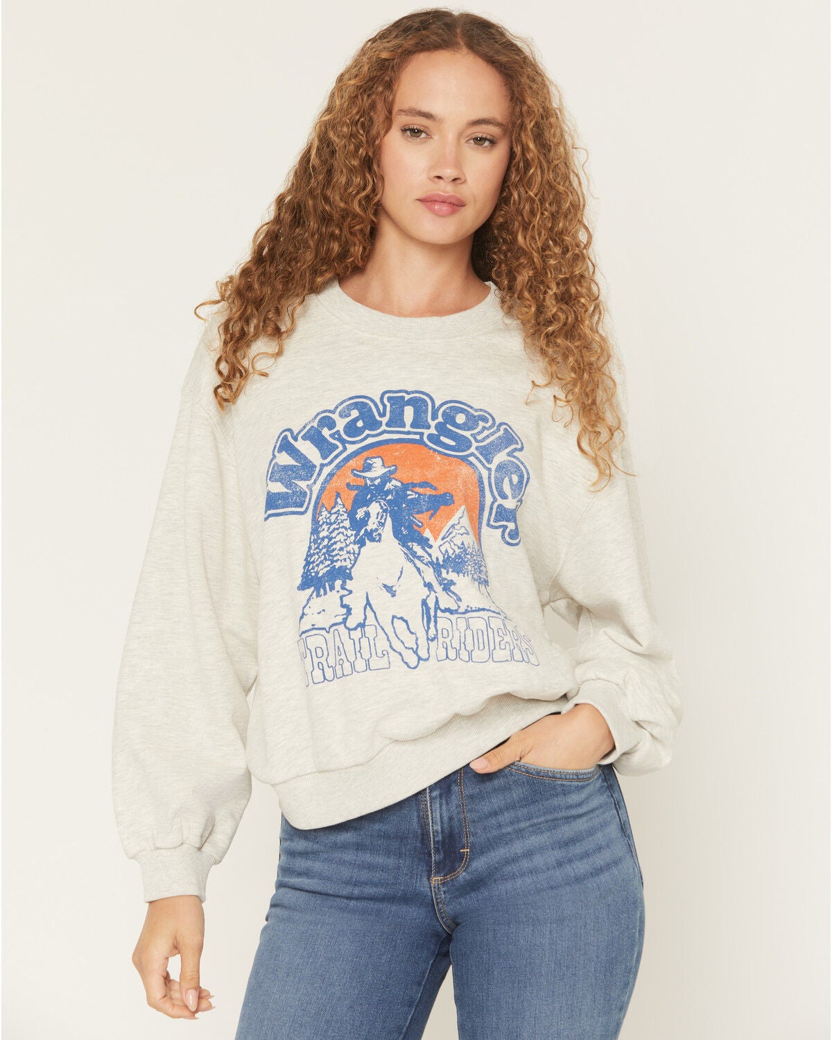 Image #1 - Wrangler Women's Logo Crewneck Sweatshirt, Grey, hi-res