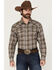 Image #1 - Wrangler Retro Men's Plaid Print Long Sleeve Snap Western Shirt, Brown, hi-res