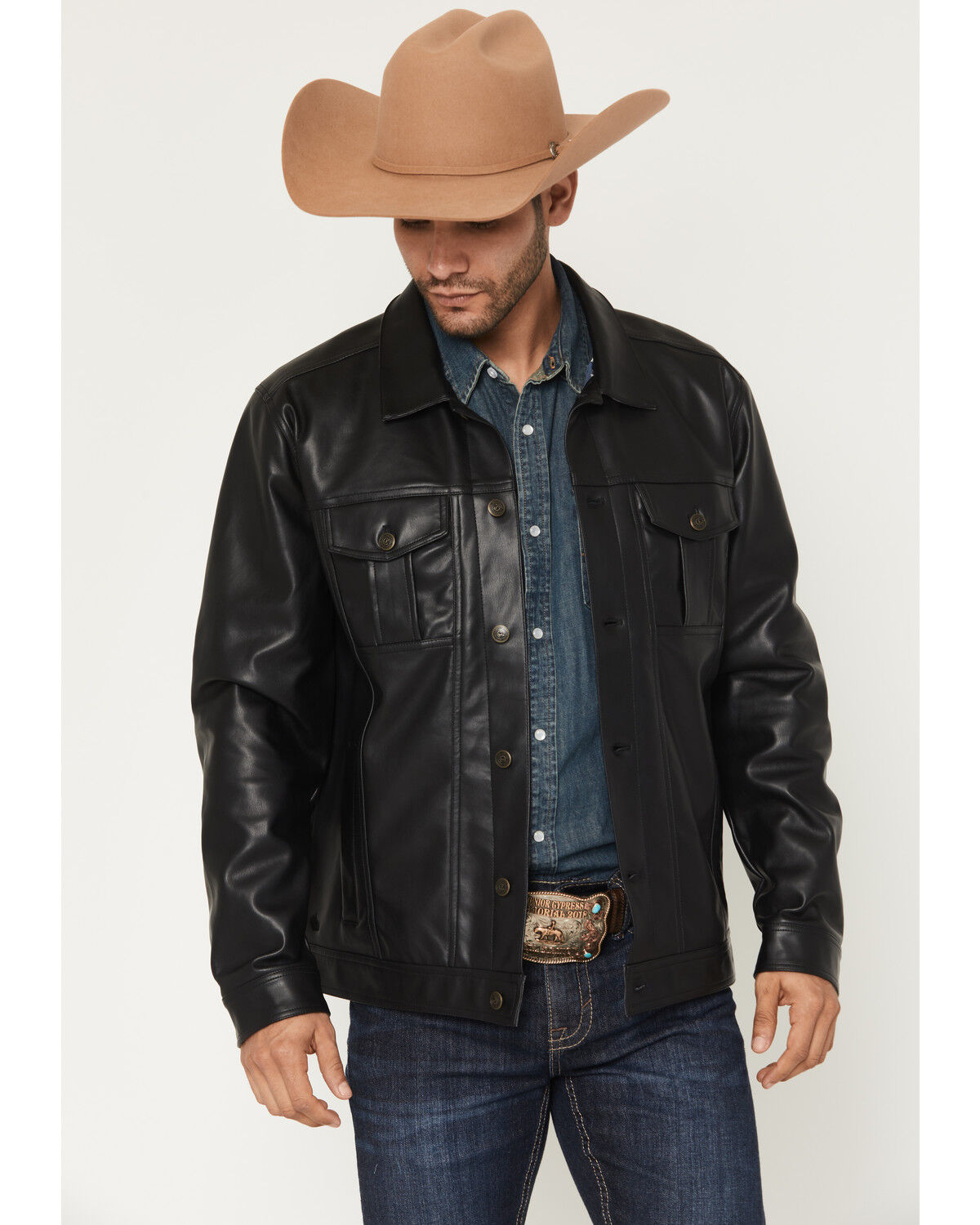 Image #1 - Cody James Men's Ozark Distressed Button-Down Leather Jacket, Black, hi-res