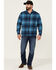 Image #2 - Wrangler X Fender Men's Plaid Tour Back Patch Button-Down Shirt Flannel Jacket, Navy, hi-res