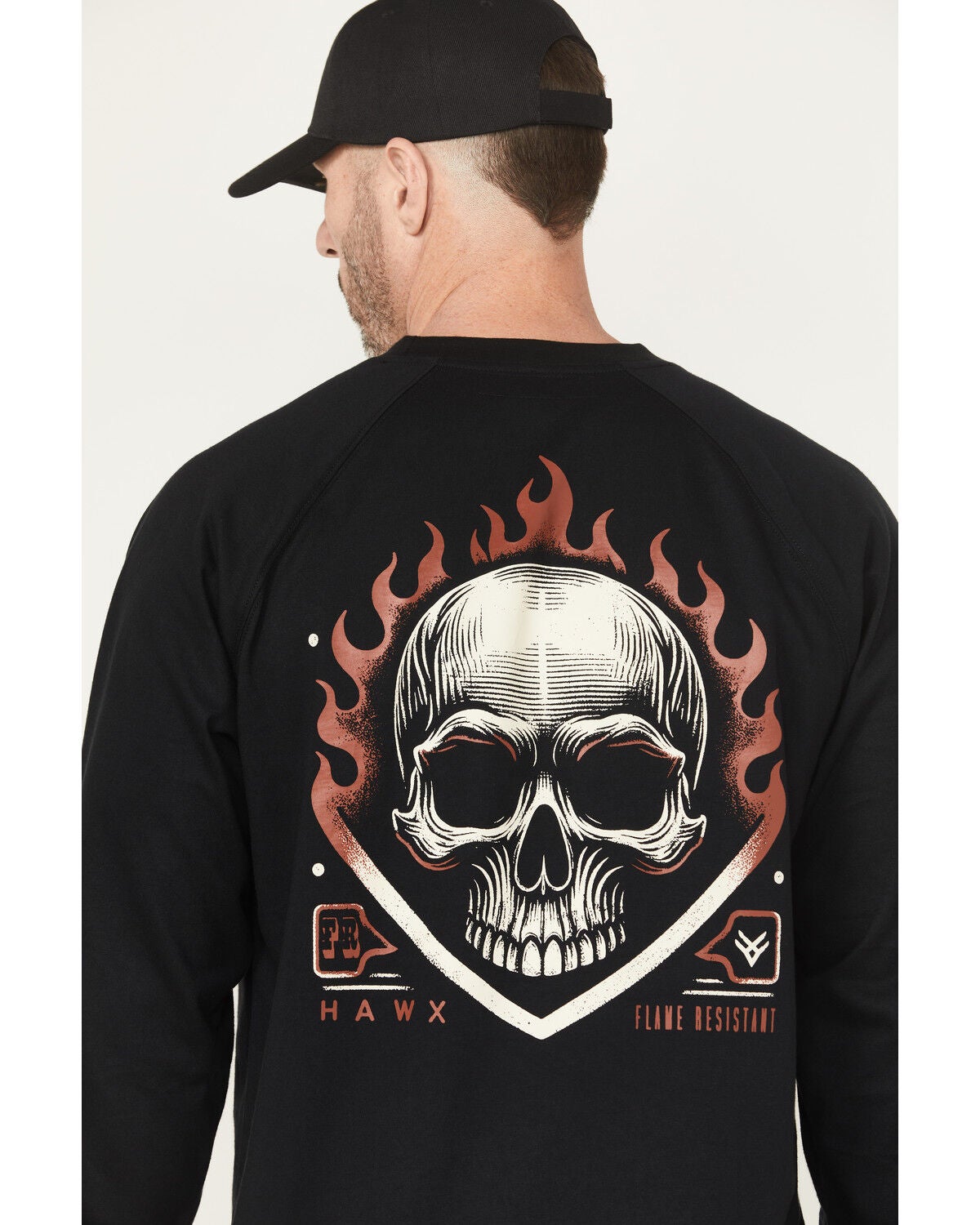 Image #4 - Hawx Men's FR Flaming Skull Long Sleeve Graphic Work T-Shirt, Black, hi-res